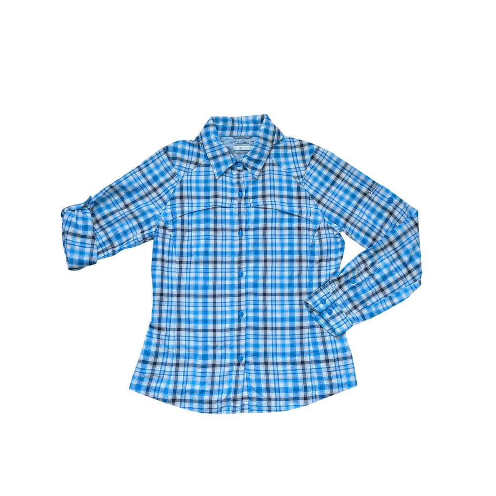 Columbia Omni-Shade Sun Protection Roll-Tab Sleeve Shirt Womens M Plaid Hiking